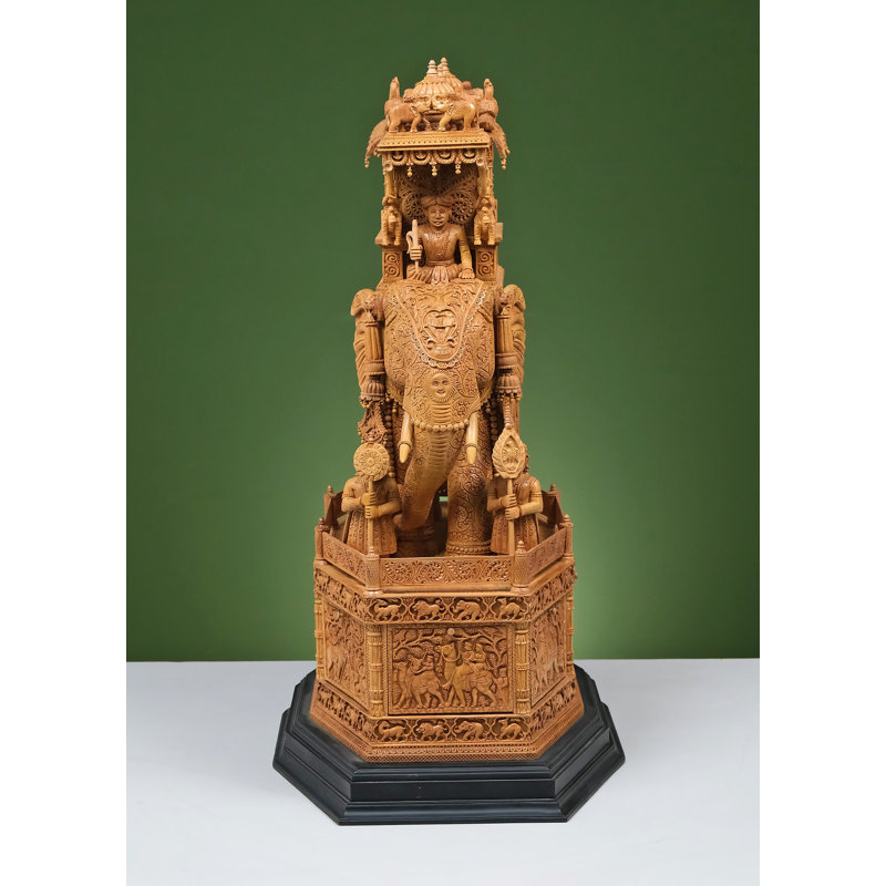 Grande statue d'éléphant en bois 26 po Ambari - procession royale du Rajasthan sculptée à la main pour le salon