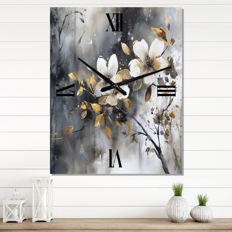Jaisen - Horloge murale moderne à motif floral, H 28 po x l 12 po