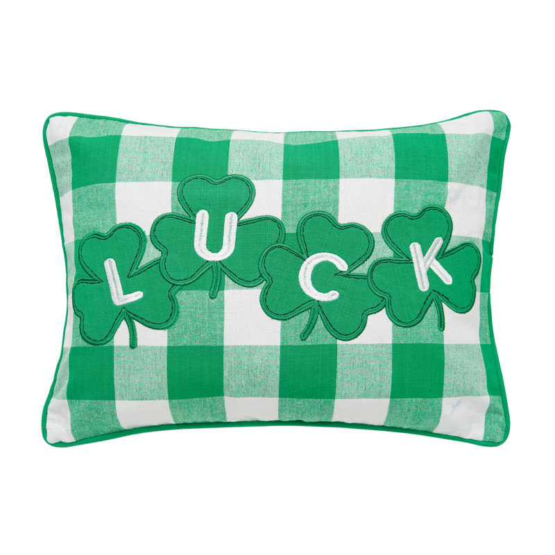 St. Patrick's Day Luck Clover Green and White Check Pillow