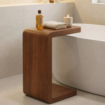 Table d'appoint en forme de C, table basse convertible de 13,77 po, table d'appoint pour ordinateur portable en bois d'hévéa noyer avec bords arrondis, table de canapé moderne 2-en-1 pour le salon et la chambre à coucher