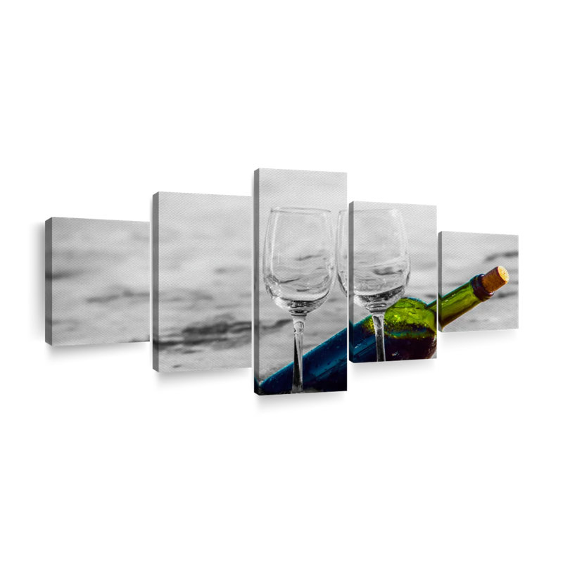 Ensemble de 5 pièces «Wine And Alco Wine By The Beach On Canvas», H 30 po x l 68 po