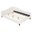 Lit de jour en lin beige avec pieds en bois massif - en forme de L pour une chambre à coucher élégante en matériau doux-303051455-303051452