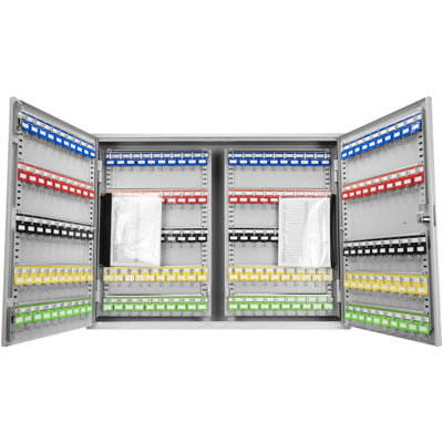 400 Keys Adjustable Key Storage Box In Grey - Digital Lock Steel Cabinet Wall Mounted For Convenience Colorful Tags Quick Access And Location Identifier System With Business Use Mount Installation