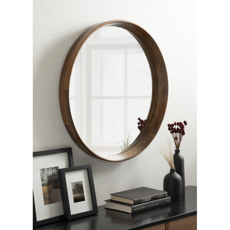 Artena Wood Round Mirror, 24" x 24", Walnut Brown