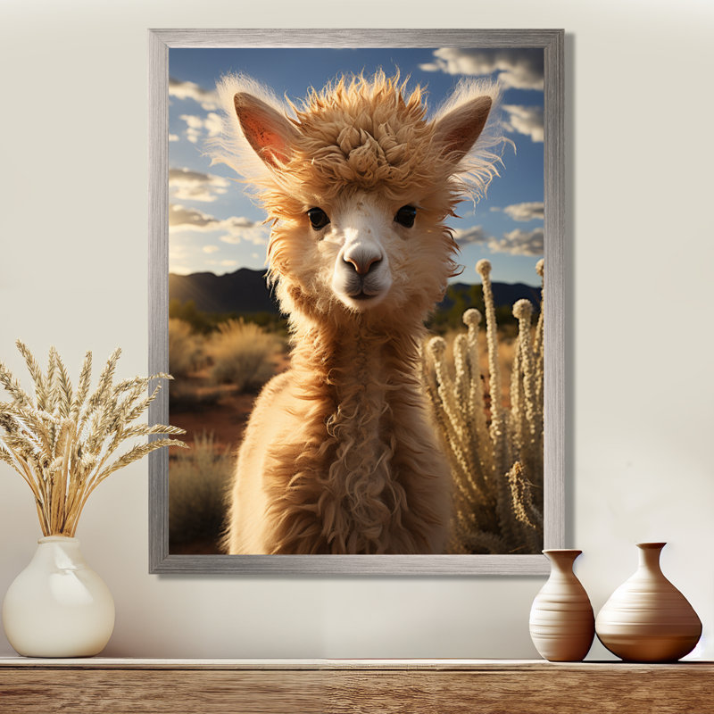 Azacha Alpaca Vibrant Portrait II - reproduction, 32" H x 16" W, Gold Picture Framed