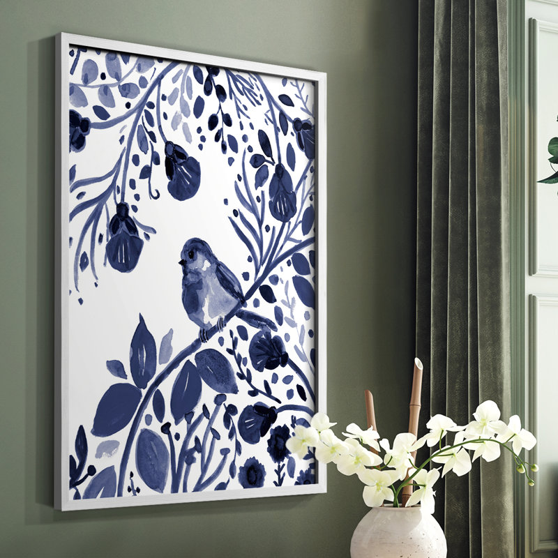 Indigo Song II, reproduction encadrée - bois massif, Blanc, H 14 po x l 11 po