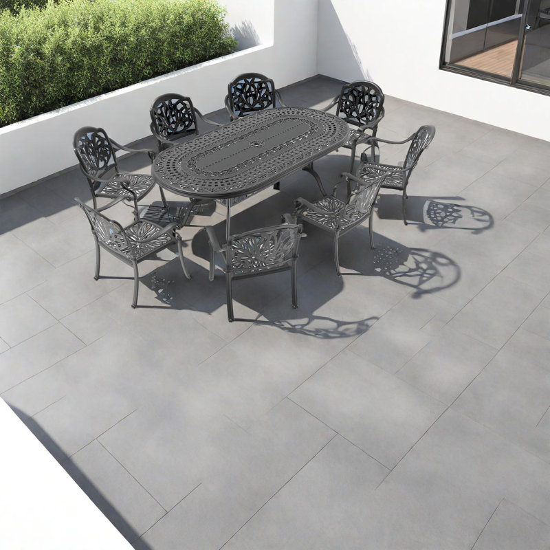 Élégant ensemble repas de patio 9 pièces, aluminium durable, charme extérieur