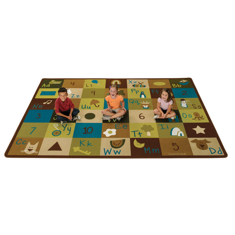 Learning Blocks Sequential Seating Premium Tufted Brown/Green/Tan Area Rug, Rectangle 4'5" x 5'10"