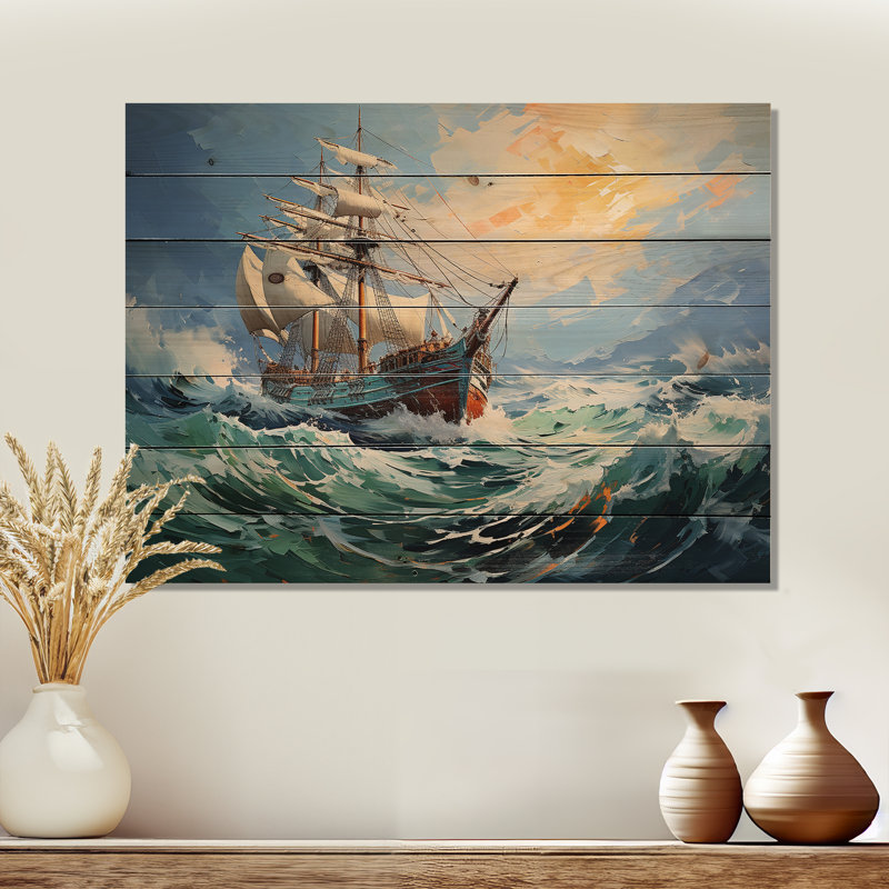 «The Pirate Boat Odyssey's Voyage IV - Classics on Wood Print», H 24 po x l 32 po x P 0,78 po