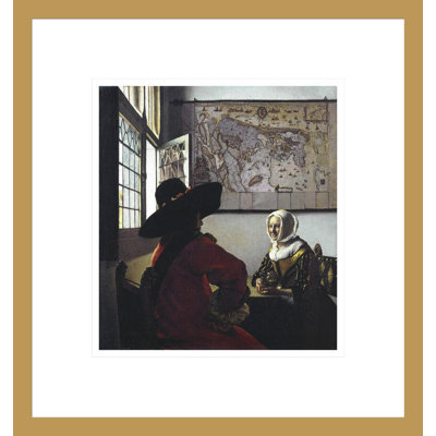 «Fonctionnaire et une fille qui rigole» par Johannes Vermeer, impression giclée encadrée