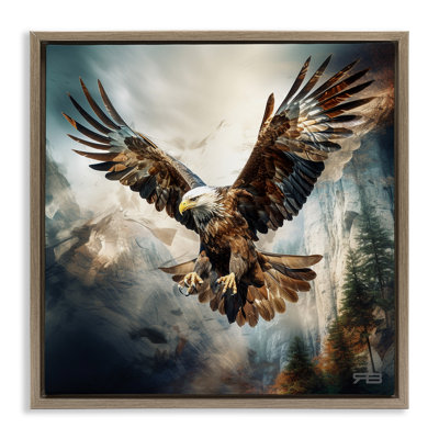 Intense Eagle Spreading Wings Framed Floater Canvas Wall Art by Roozbeh Bahramali