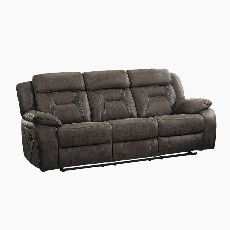 Jannali 84.5" Modern & Contemporary Polished Microfiber Manual Double Reclining Sofa with Tab Pull Motion & Removable Seat Backs