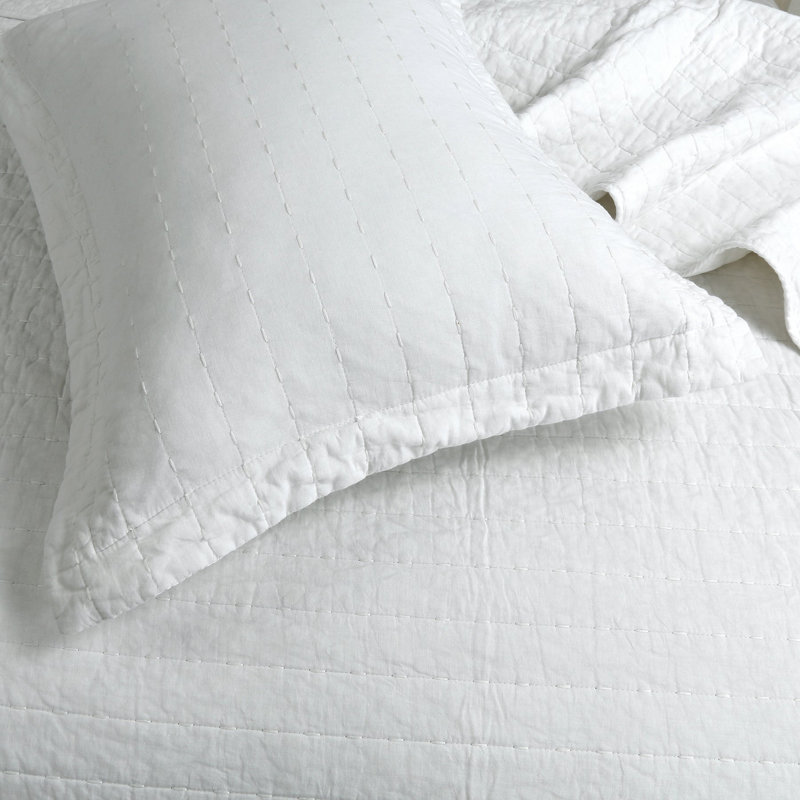 Ensemble de courtepointe 100% coton Squiltset, Courtepointe très grand et 2 très grandes taies, Blanc de qualité supérieure