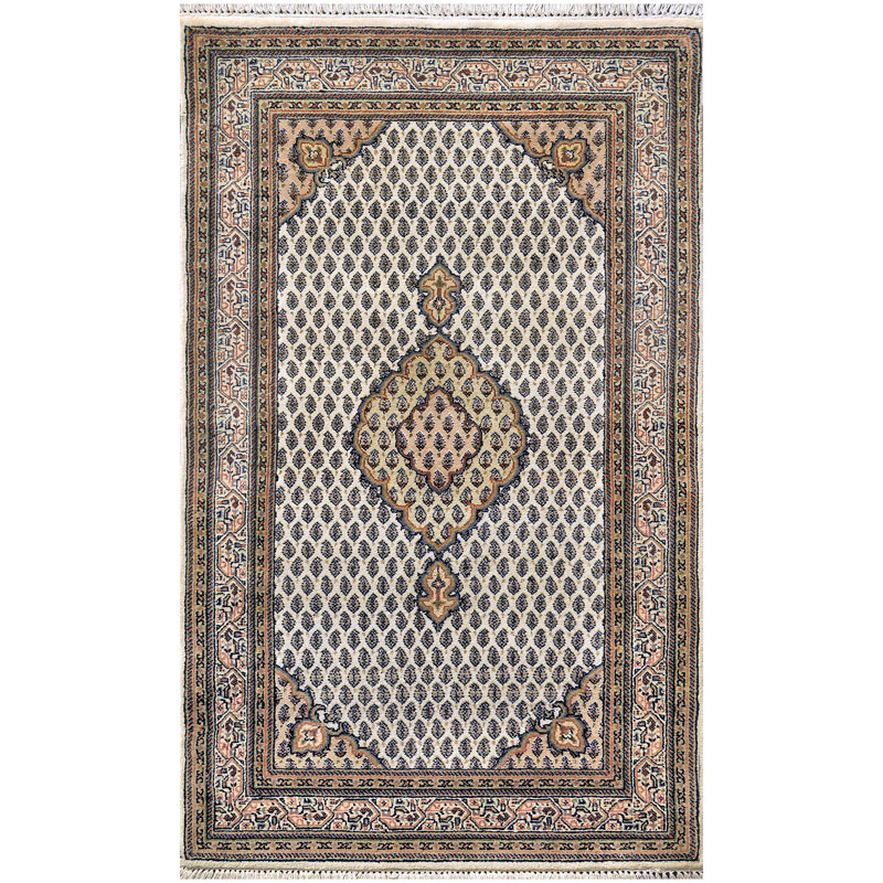 Hand Knotted Wool Area Rug in Cream/Beige/Rust