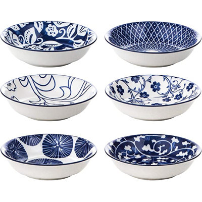Ceramic Dipping Bowls, 2.5oz Mini Bowls Soy Sauce Dish, Dip Bowls, Appetizer Side Dishes For Sushi,sauce, Party, Pinch Bowls Pack Of 6 (vintage Blue)