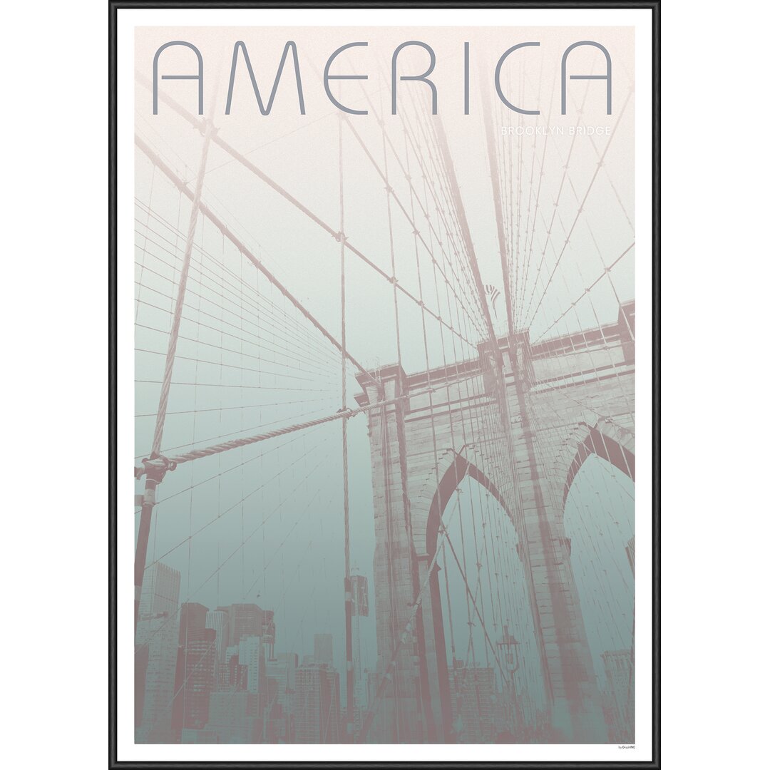 Gerahmtes Poster Brooklyn Bridge, Grafikdruck