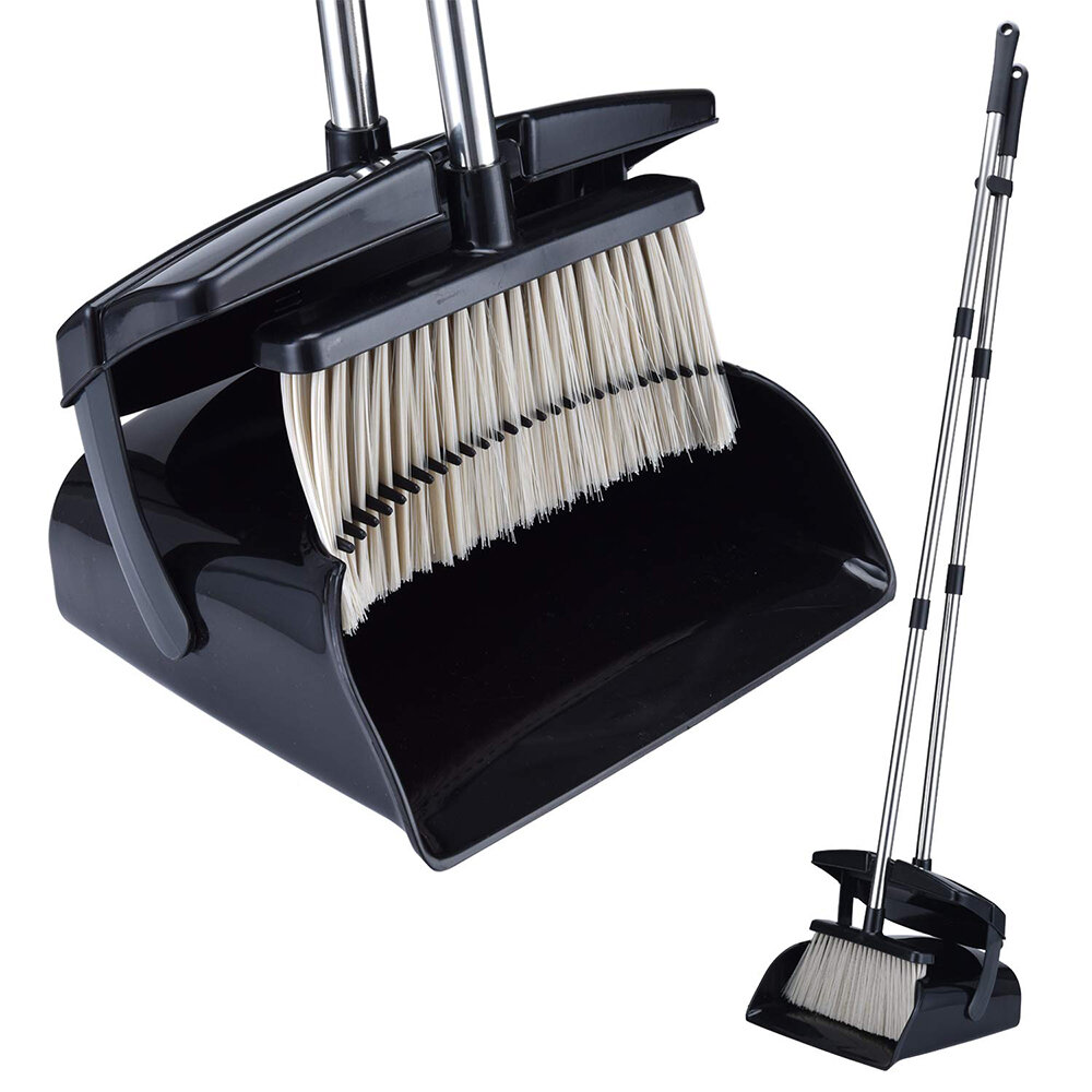 ANMINY Adjustable Broom And Dustpan Set with Replaceable Head