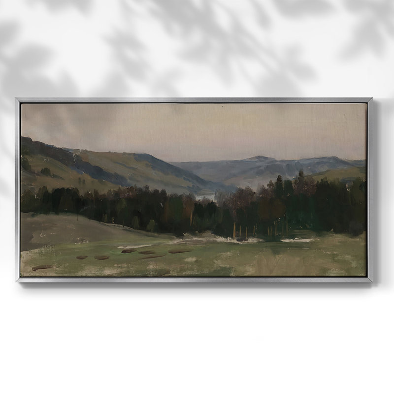Paysage, série Dxxx, toile tendue avec châssis, prête à être accrochée, H 21 po x l 41 po, Argent argent