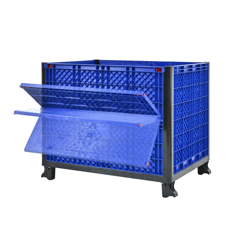 Contenant en vrac pliable avec portes, paroi solide, capacité de 600 lb, bac en PEHD empilable - 39,4 po x 31,5 po x 33,5 po, accessible par chariot élévateur