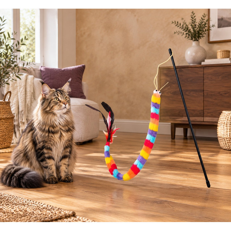 Disponible en couleurs multicolores profondes et en taille unique, cette baguette interactive est conçue pour les chats et les chatons d'intérieur.