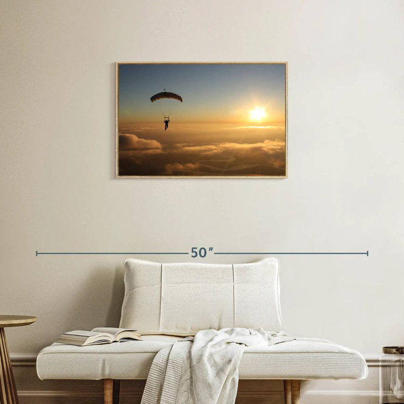 Saut en parachute, Cadre flottant en bois naturel, 31 po x 21 po