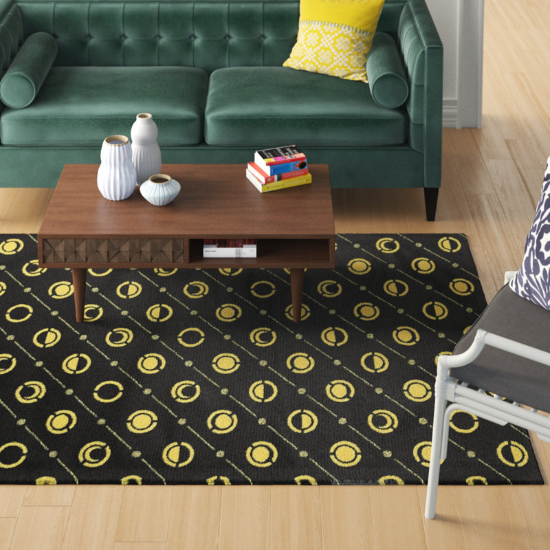 Tapis décoratif des phases de lune noires, Rectangle 5 pi x 7 pi