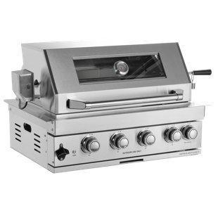 Built-In Outdoor Kitchen 32 Inch LPG Gas Grill 60000 BTU Stainless Steel Four Burners Grill With Infrared Rear Bunrer And Door And Drawer Combo And Drop In Stainless Steel ICE BOX With BBQ Tool Set