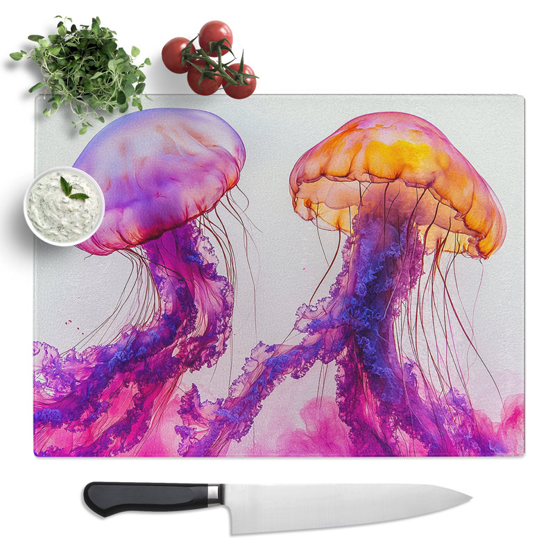 Jellyfish  Glass Chopping Board