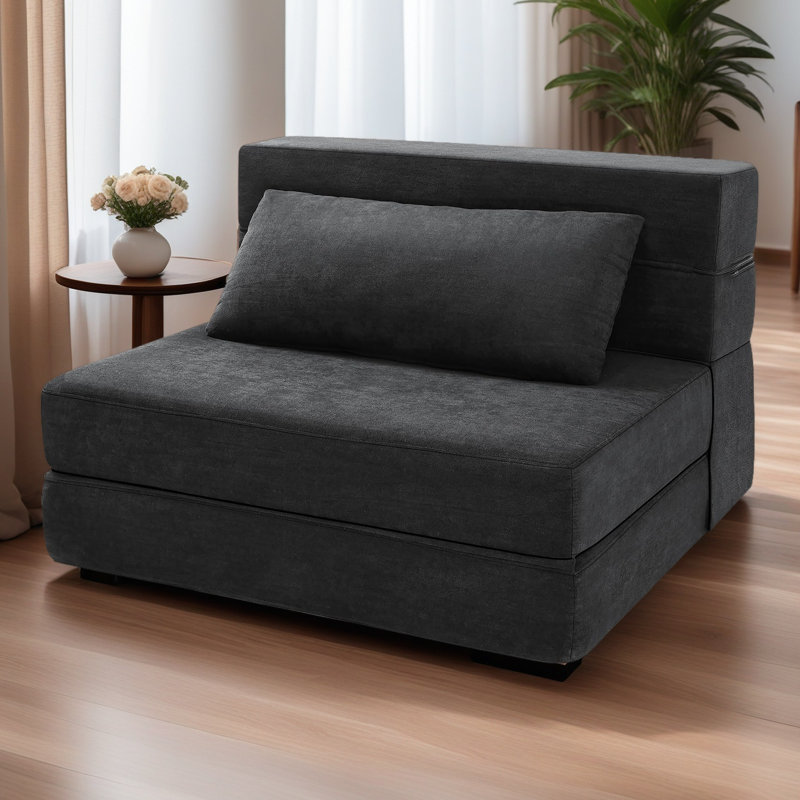 39'' Upholstered Convertible Sleeper Sofa, Dark Gray, 24" H x 39" W x 31" D