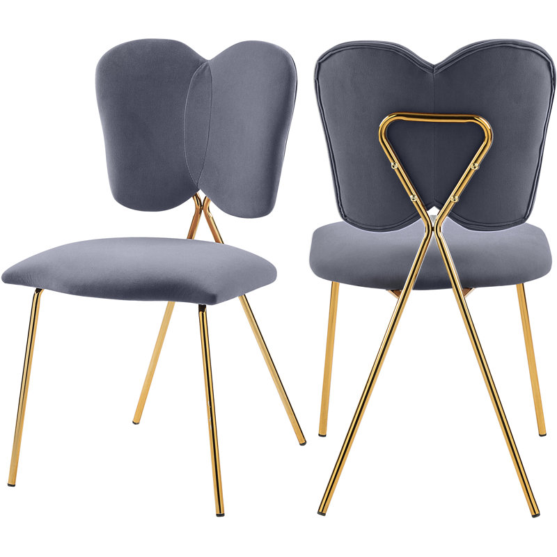 Angel 17.71'' H Velvet Upholstered Metal Side Chair, Grey Velvet