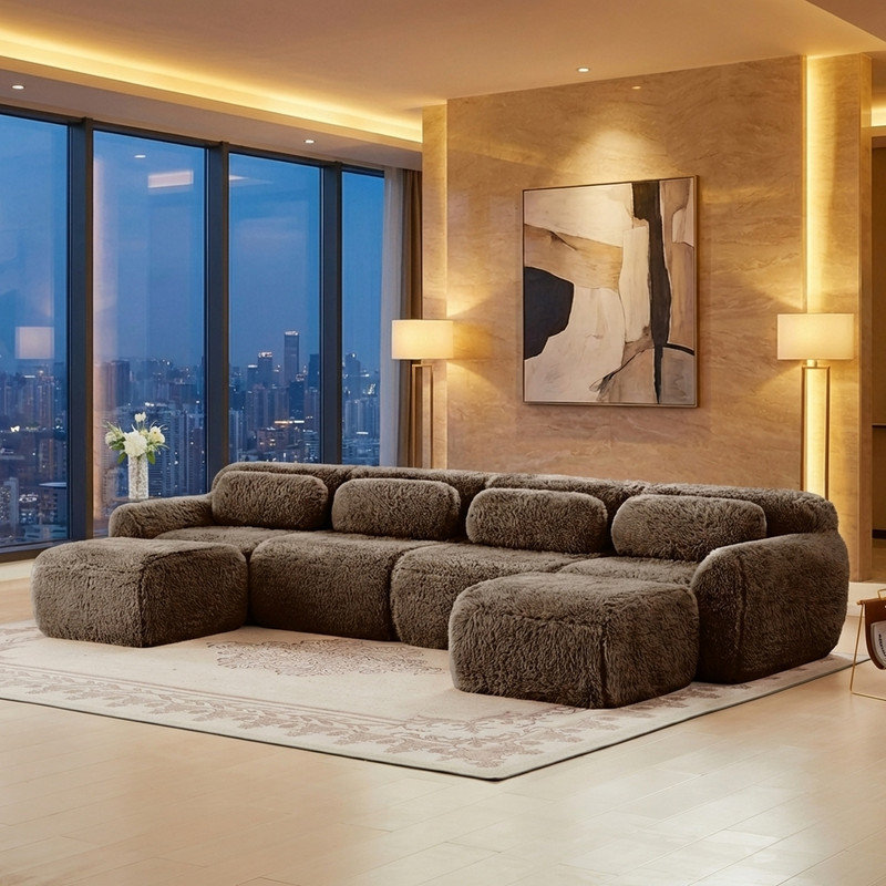 L-shaped Soft And Fluffy Plush Fabric,Modular Sectional Sofa Couches,32D High Density Sponge Bottom Anti-Slip Design,Free Combination Buckle Connection,No Assembly Required,For Living Rooms