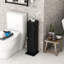 Armoire de rangement mince pour salle de bain avec distributeur de papier hygiénique et tablettes, organisateur de coin étroit autoportant, noir