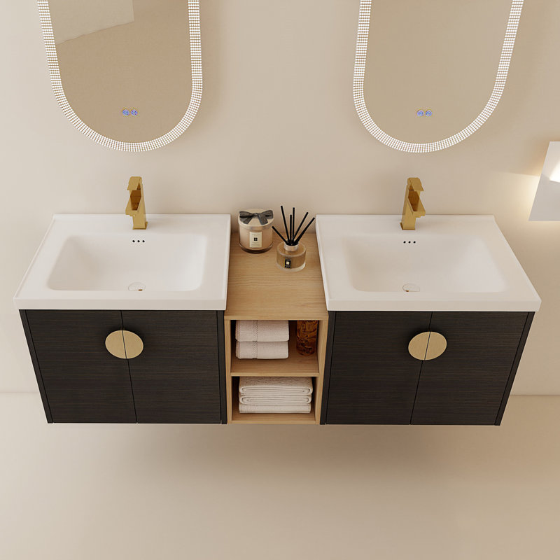 Meuble-lavabo moderne avec lavabo et petites tablettes de rangement