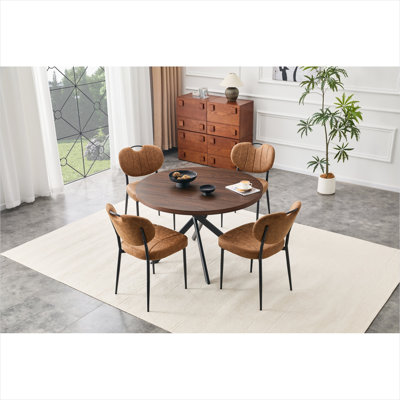 Table de salle à manger pliable ronde Classic Brown avec plateau en panneau de fibres à densité moyenne de 1,58 po d'épaisseur, 4 places assises, largeur de 46 po