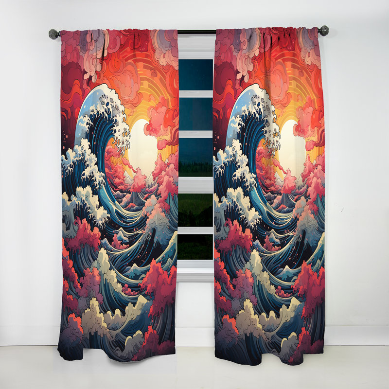Ethen - Rideau obscurcissant abstrait Japon Art - 1 panneau, L 52 po x L 63 po