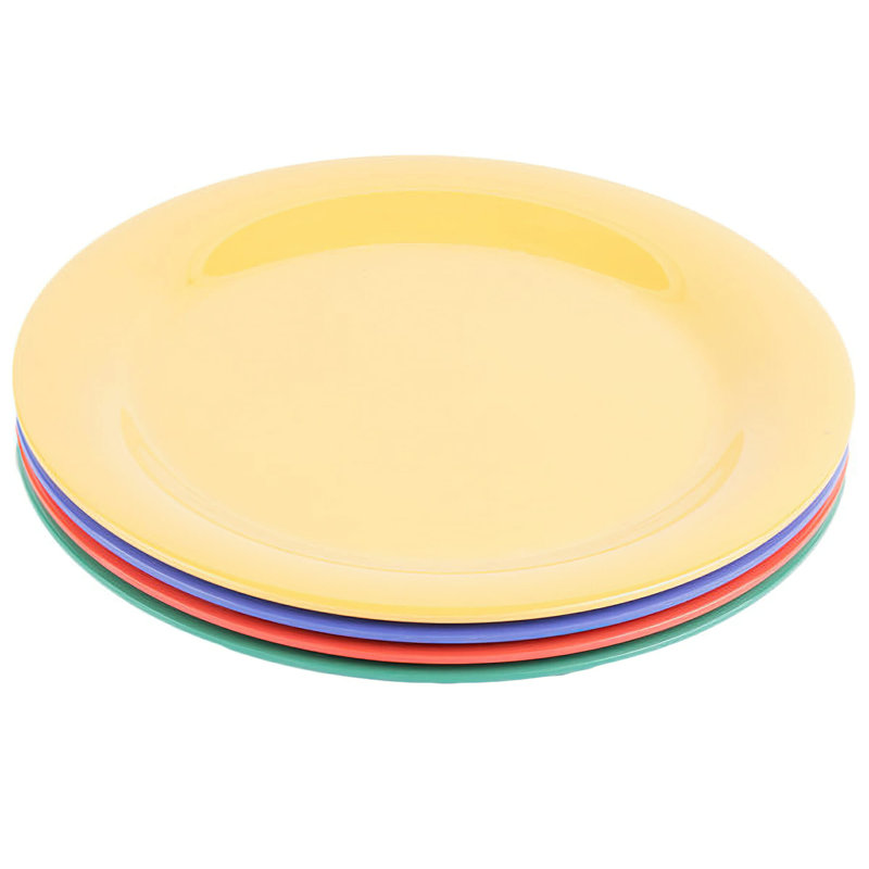 Assiette plate de qualité commerciale GET, 10,5 po (ensemble de 12), Bleu / rouge / ivoire