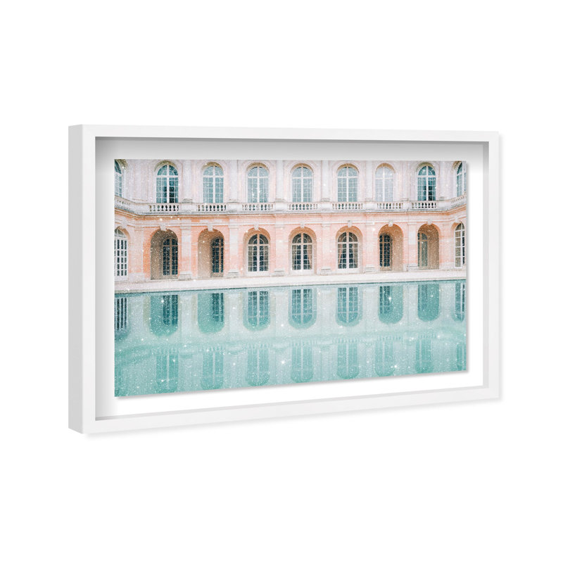 Oliver Gal Palace Dreamy Pond Architecture - Diamond Dust Shadowbox Framed Wall Art, 26" H x 38" W, White