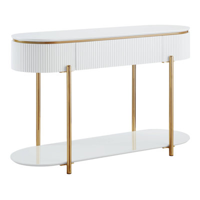 Darvis Contemporary 47"L Oval Sofa Table in White High Gloss and Gold