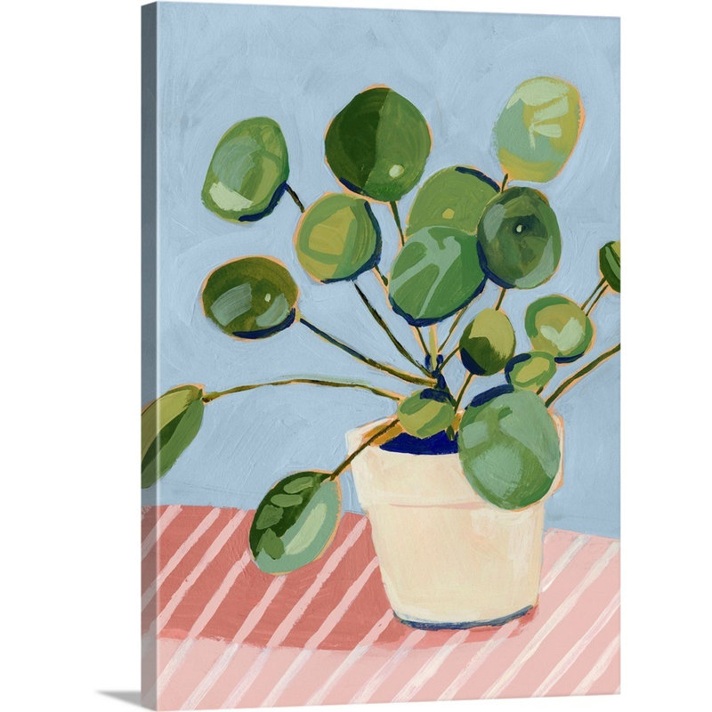 Plante sur toile rose I, art mural, Toile tendue, H 32 po x l 24 po