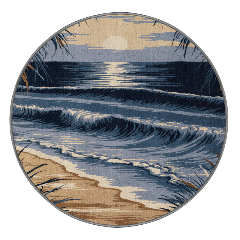 Washable Twilight Shore Coastal Area Rug, Rectangle 5' x 8'