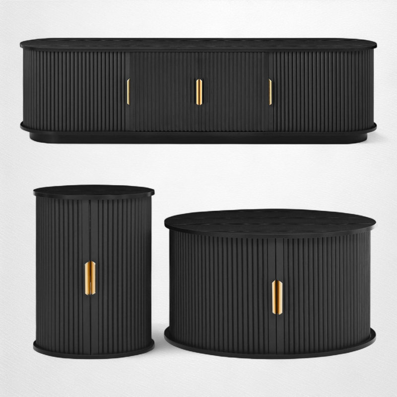 Ensemble de meuble télé et table basse Modern Farmhouse, Noir