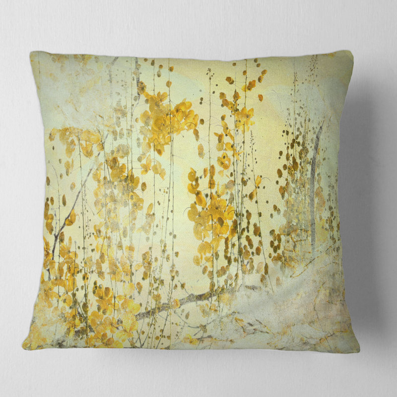Fleur jaune, art grunge - coussin imprimé moderne, 18" x 18"