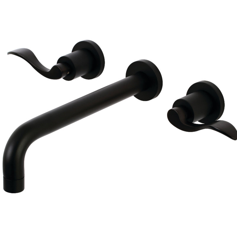 Kingston Brass NuWave Two-Handle 3-Hole Wall Mount Roman Tub Faucet, Matte Black