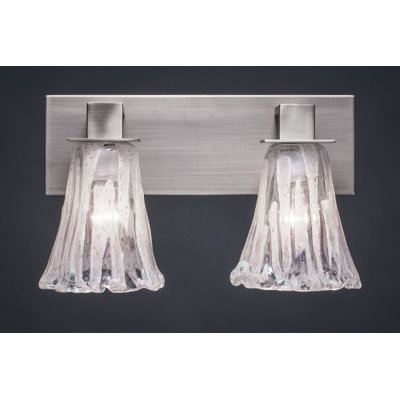 Barre d'éclairage de salle de bain 2 lumières Apollo au fini graphite avec verre à glace italien cannelé de 5,5 po