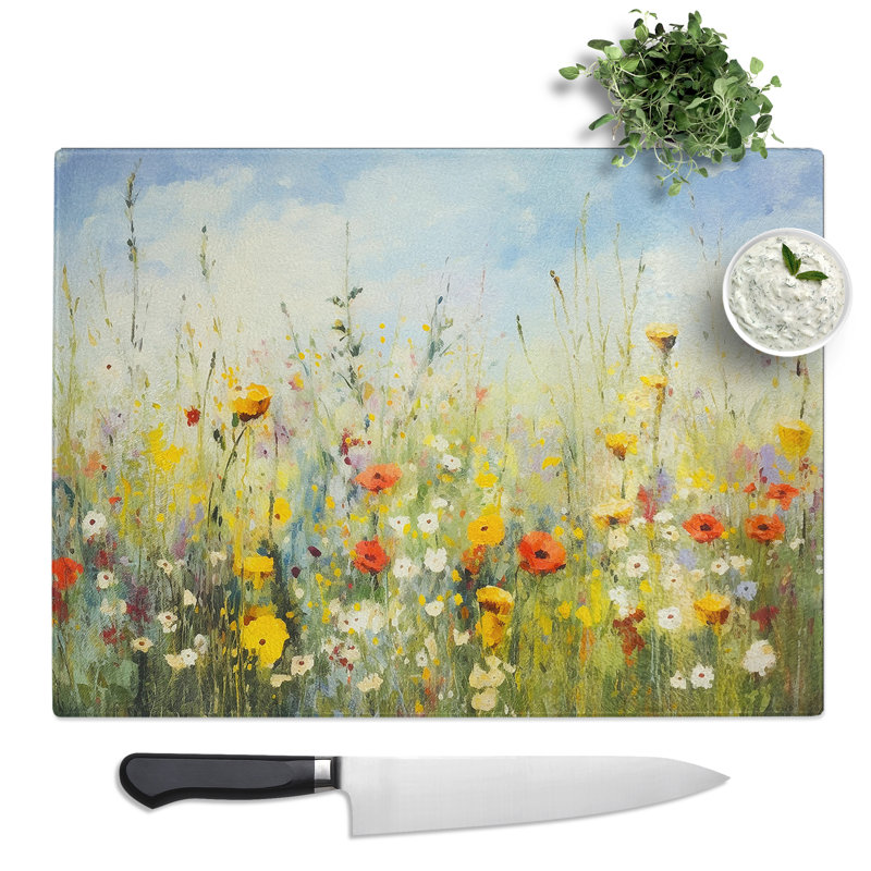 Wildflowers Impressionism No.3  Glass Chopping Board