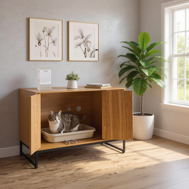Litière cachée en bois naturel