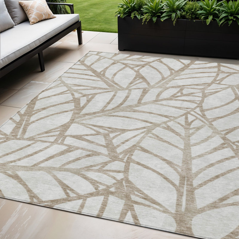 Tapis d'intérieur floral lavable d'intérieur 5 pi x 8 pi brun