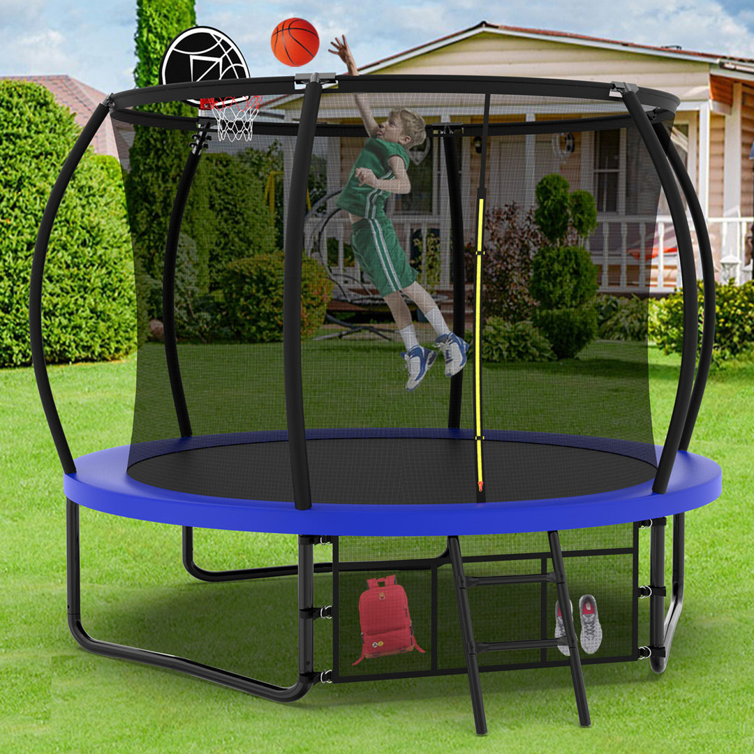 10' Round Backyard Trampoline With  Safety Enclosure Modern Luxe Furniture Pad 