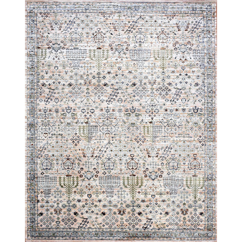 Tapis oriental gris / ivoire noué à la main, Rectangle 8 pi x 10 pi