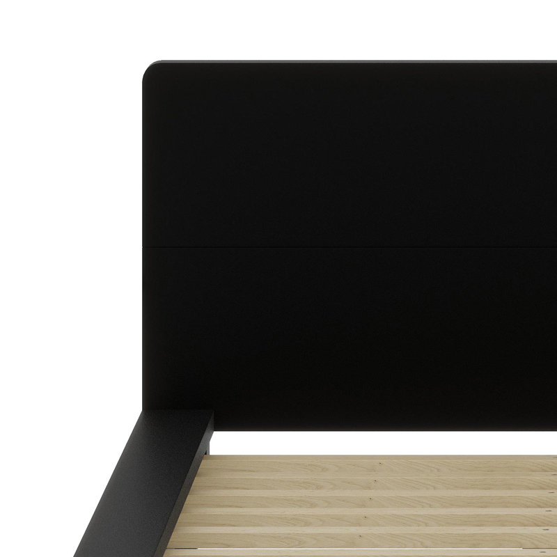 Base de lit moderne à profil bas avec tête de lit élégante et sommier à lattes solides pour le soutien du matelas, Noir